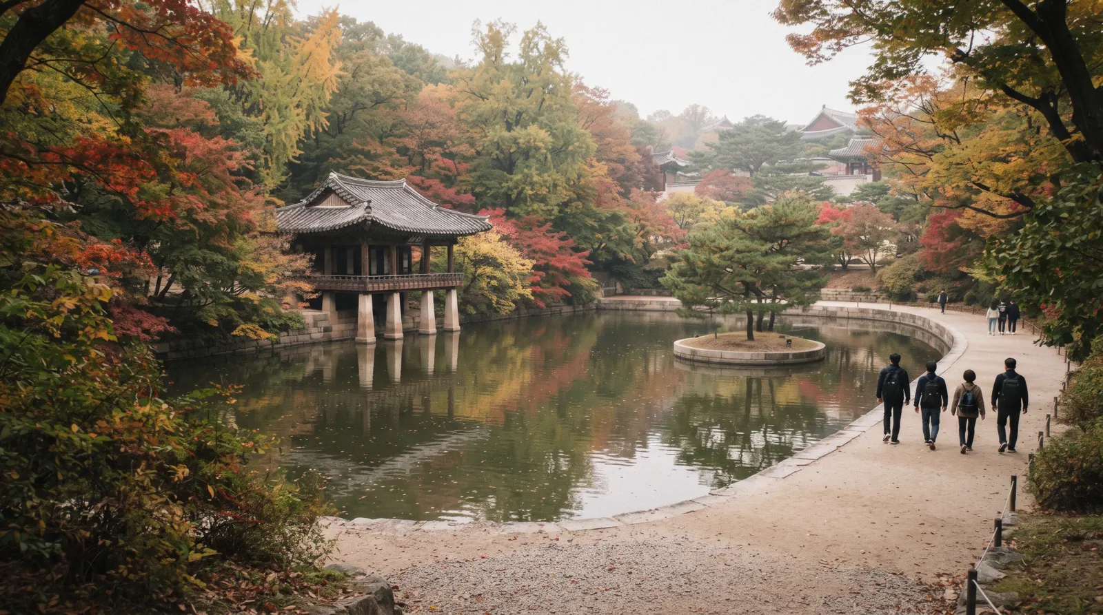 The Buyongji pond and pavilion in the Huwon garden of Changdeokgung, the UNESCO-listed Seoul palace, South Korea
