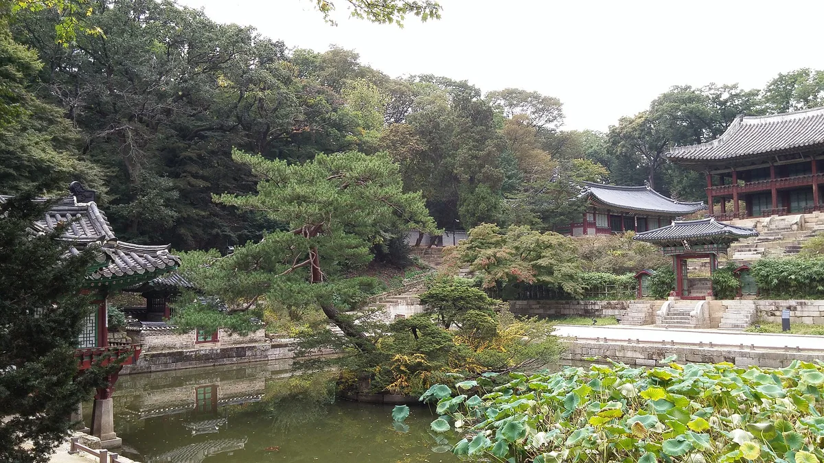 The Huwon garden pond and pavilion at Changdeokgung Palace, Seoul, South Korea
